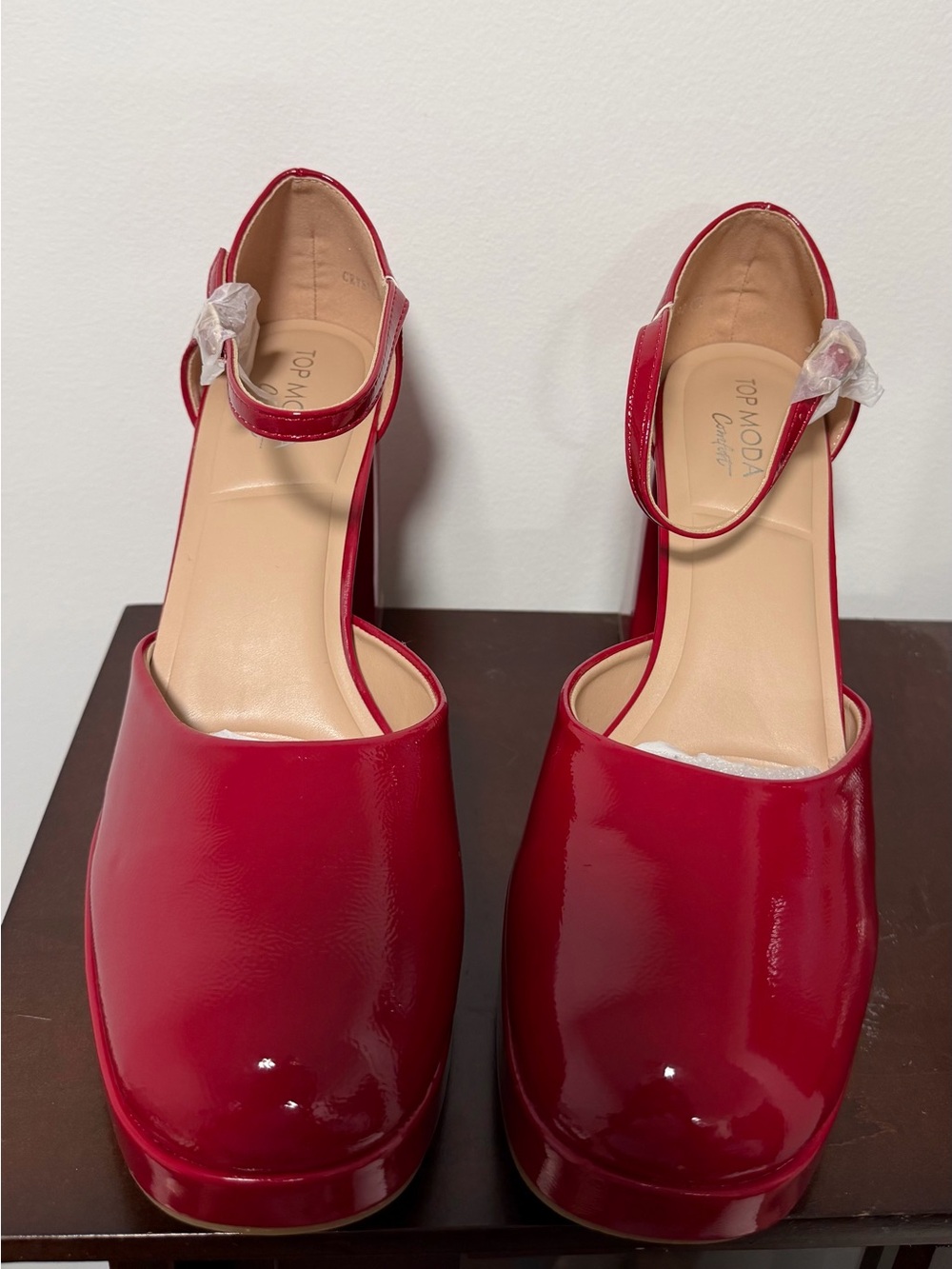 TOP Moda Red Patent Platform Ankle-Strap Heels